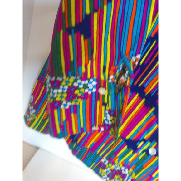 Vintage Colorful Neon Abstract Graphic Dagger Collar Psychedelic Top Blouse READ - Picture 5 of 7